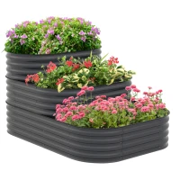 Outsunny 5.2'x3.6'x2.7' Outdoor Raised Garden Bed, 3-Tier Galvanized Planter Box with Safety Edging for Vegetable, Flower, Grey(m-11)