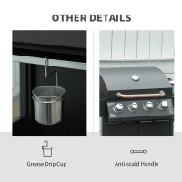 Outsunny 4+1 Burner Liquid Propane Gas Grill Outdoor Cabinet Style BBQ Trolley w/ Side Burner, Warming Rack, Side Shelf, Storage Cabinet, Thermometer, 4 Wheels, Carbon Steel, Black(m-9)