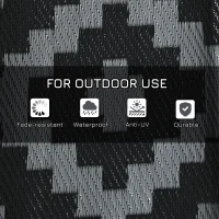 Outsunny Reversible Outdoor Rug Waterproof Plastic Straw RV Rug with Carry Bag, 9' x 12', Black and Grey Geometric(m-6)