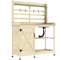 Outsunny Wooden Potting Bench with Storage, Sink, Water Tap for Backyard, Patio, Balcony, Natural(m-11)