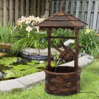 Outsunny Outdoor Waterfall Fountain w/ Pump Natural Wood Wishing Well Garden Decor, 22.5x22.5x47.25(m-7)