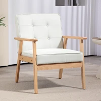 HOMCOM Modern Armchair Fabric, Accent Chair with Tufted Back, Wood Legs and Thick Padding for Living Room, Bedroom, Cream White(m-1)