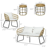 Outsunny 5 Piece PE Rattan Outdoor Furniture Set with Cushioned Chairs, Loveseat Sofa & Stackable Coffee Tables, Cream White(m-3)