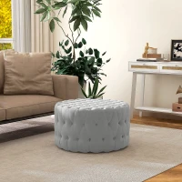 HOMCOM Round Ottoman Coffee Table with Velvet-feel Upholstery, Button Tufted Design and Padded Seat, Gray(m-10)