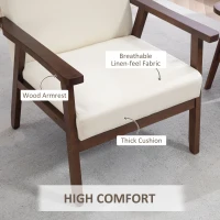 HOMCOM Modern Accent Chairs with Cushioned Seat, Upholstered Linen-Feel Armchair for Bedroom, Living Room, Cream White(m-5)