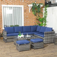Outsunny 6pcs Garden Furniture Sofa Set, 8-Seater Outdoor Sofa Sectional with 3 Loveseat Wicker Sofa with Cushions(m-1)