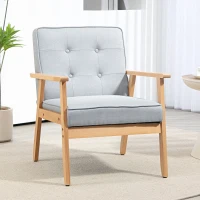 HOMCOM Modern Armchair Fabric, Accent Chair with Tufted Back, Wood Legs and Thick Padding for Living Room, Bedroom, Light Grey(m-1)