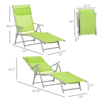 Outsunny Outdoor Folding Lounge Chair, 7-Position Adjustable Zero Gravity Lounge Chair with Pillow, Portable Reclining Tri-Fold Chaise for Beach, Swimming Pool, Green(m-3)