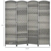 HOMCOM Folding Room Divider Screen 4 Panel 6' Tall Privacy Screen Freestanding Wood Partition for Home Office, Mixed Gray(m-3)