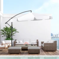 Outsunny 9FT Offset Hanging Patio Umbrella Cantilever Umbrella with Easy Tilt Adjustment, Cross Base and 8 Ribs for Backyard, Poolside, Lawn and Garden, White(m-8)