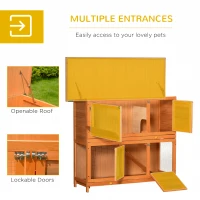PawHut 2 Tier Elevated Wooden Rabbit Hutch Bunny House Small Animal Cage 47"L x 19"W x 39"H w/ Sliding-Out Tray(m-5)