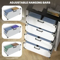 HOMCOM 4 Drawer Filing Cabinet, Farmhouse Office Storage Cabinet with Adjustable Hanging Bars for Letter, A4, Legal Size, White(m-6)