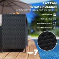 Outsunny Outdoor Storage Cabinet with Acacia Wood Top, Two Doors, Shelf, Wicker Bar Table for Pool Towel Storage, Black(m-5)