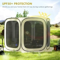 Outsunny 11 x 11ft Pop Up Screen Tent, UPF50+ Portable Camping Gazebo Screen House with Carry Bag, Beige(m-6)
