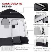 Outsunny Outdoor Portable Pop Up Shower Tent Changing Tent Privacy Enclosure with 2 Rooms, Shower Bag, Floor for Camping, Black(m-8)