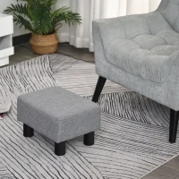 HOMCOM Ottoman Foot Rest, Small Foot Stool with Linen Fabric Upholstery and Plastic Legs, Cube Ottoman for Living Room, Gray(m-7)