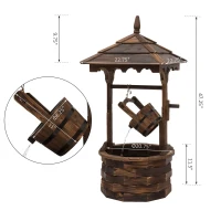 Outsunny Outdoor Waterfall Fountain w/ Pump Natural Wood Wishing Well Garden Decor, 22.5x22.5x47.25(m-3)