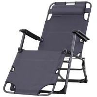 Outsunny Folding Chaise Lounge Chair for Outside, 2-in-1 Tanning Chair with Pillow & Pocket, Adjustable Pool Chair for Beach, Patio, Lawn, Deck, Gray(m-11)