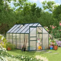 Outsunny 6' x 12' x 6.5' Polycarbonate Greenhouse, Walk-in Green House with Adjustable Roof Vent Galvanized Base Sliding Door Rain Gutter for Outdoor Garden Backyard, Green(m-12)