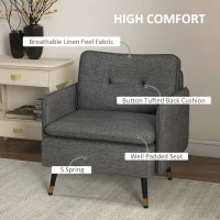 HOMCOM Modern Armchair, Upholstered Accent Chair with Tufted Back Cushion and Steel Legs for Living Room, Bedroom, Dark Grey(m-4)