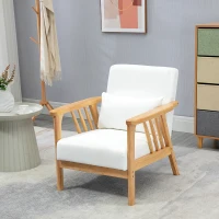 HOMCOM Armchair Upholstered Lounge Chair with Rubber Wood Frame Throw Pillows and Comfortable Cushion, White(m-8)