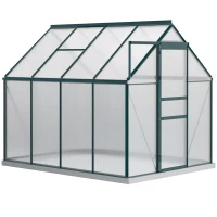 Outsunny 6' x 8' x 6.5' Polycarbonate Greenhouse, Walk-in Green House with Adjustable Roof Vent Galvanized Base Sliding Door Rain Gutter for Outdoor Garden Backyard, Green(m-2)