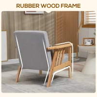 HOMCOM Armchair Upholstered Lounge Chair with Rubber Wood Frame Throw Pillows and Comfortable Cushion, Gray(m-5)