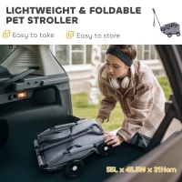 PawHut 4 Wheels Folding Lightweight Pet Stroller with Universal Handle Rod, Storage Bag, Washable Cushion for Miniature Dogs(m-4)