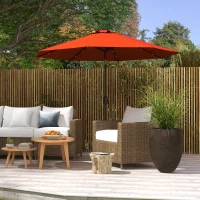 Outsunny 9ft Solar Patio Umbrella Outdoor Sunshade 24 LED Lights Tilt Canopy Orange(m-8)