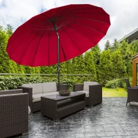 Outsunny 8ft Shanghai Garden Parasol Umbrella with Crank & Tilt, Adjustable Outdoor Sun Shade, Wine Red(m-8)