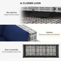 Outsunny 3-Seater Outdoor Sofa with Cushions, PE Rattan Conversation Patio Couch with Pillows for Garden, Poolside, Dark Blue(m-6)