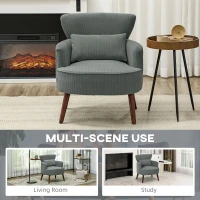 HOMCOM Modern Accent Chair, Upholstered Armchair with Solid Wood Legs and Lumbar Pillow for Living Room, Grey(m-9)