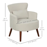 HOMCOM Modern Accent Chair, Upholstered Armchair with Solid Wood Legs and Lumbar Pillow for Living Room, Cream White(m-3)