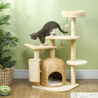 PawHut 44" Cat Tree Tower with Scratching Posts, Cat Condo, Hammock, Bed, Platforms, Toy Balls for Indoor Cats(m-2)