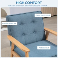 HOMCOM Modern Armchair Fabric, Accent Chair with Tufted Back, Wood Legs and Thick Padding for Living Room, Bedroom, Blue(m-5)