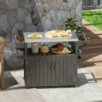 Outsunny Outdoor Bar Cart with Storage, Stainless Steel Outdoor Bar Table Top, Wheeled HDPE Kitchen Island for Food Prep, Gray(m-10)