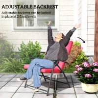 Outsunny Foldable Lounge Chair, Fabric Upholstered Recliner, Outdoor Lounger with Armrest, Metal Frame for Backyard, Red(m-5)