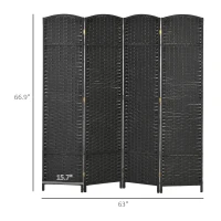 HOMCOM Folding Room Divider Screen 4 Panel 5.6 ' Tall Privacy Screen Freestanding Room Partition for Home Office, Black(m-3)