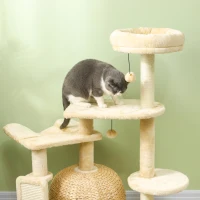 PawHut 44" Cat Tree Tower with Scratching Posts, Cat Condo, Hammock, Bed, Platforms, Toy Balls for Indoor Cats(m-7)