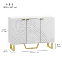 HOMCOM Sideboard Buffet Cabinet with Adjustable Shelves, Living Room Cabinet, TV Cabinet for 50 Inch TV, White(m-3)