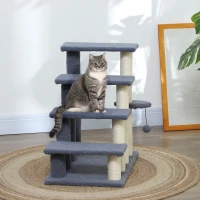 PawHut 4 Levels Cat Steps with Scratching Posts for High Bed, Sofa, Gray(m-10)