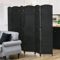 HOMCOM 5.6 Ft Tall Folding Room Divider, 6-panel Portable Privacy Screen, Hand-Woven Partition Wall Divider, Black(m-8)