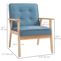 HOMCOM Modern Armchair Fabric, Accent Chair with Tufted Back, Wood Legs and Thick Padding for Living Room, Bedroom, Blue(m-3)