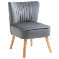 HOMCOM Velvet Armless Chair, Modern Accent Chair for Living Room with Wood Legs and Thick Padding, Grey(m-11)