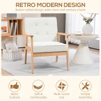 HOMCOM Modern Armchair Fabric, Accent Chair with Tufted Back, Wood Legs and Thick Padding for Living Room, Bedroom, Cream White(m-4)