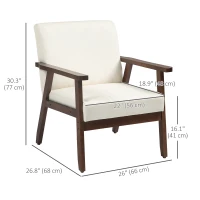 HOMCOM Modern Accent Chairs with Cushioned Seat, Upholstered Linen-Feel Armchair for Bedroom, Living Room, Cream White(m-3)