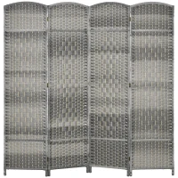 HOMCOM 6 Ft Tall Folding Room Divider, 4 Panel Portable Privacy Screen, Hand-Woven Partition Wall Divider, Mixed Grey(m-2)