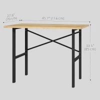 HOMCOM 46" Work bench Table Oak Wood Top, Heavy-Duty Steel Work Table High Stability Workstation, Natural Wood(m-3)