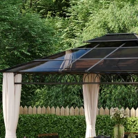 Outsunny 10' x 12' Outdoor Hardtop Gazebo Canopy w/ Double PC Roof, Steel Frame, Nettings, Curtains for Garden Lawn Deck, Khaki(m-9)