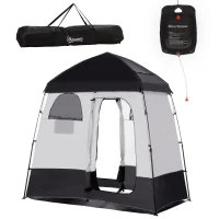 Outsunny Outdoor Portable Pop Up Shower Tent Changing Tent Privacy Enclosure with 2 Rooms, Shower Bag, Floor for Camping, Black(m-3)